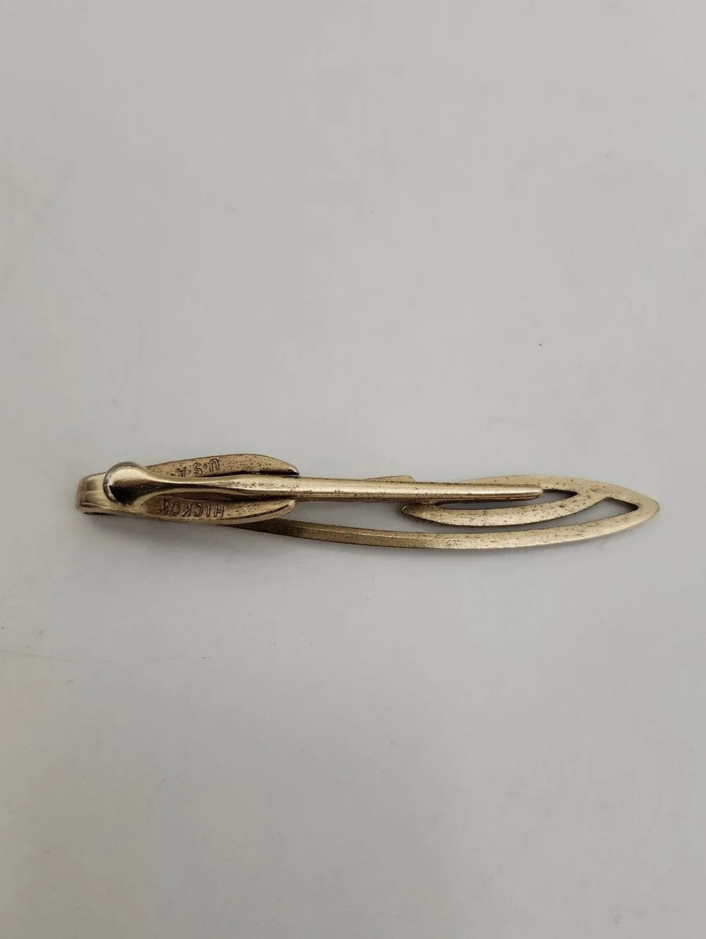 Vintage Hickok Gold Tone Tie Bar Clip Elongated Figure Eight MCM Art Deco